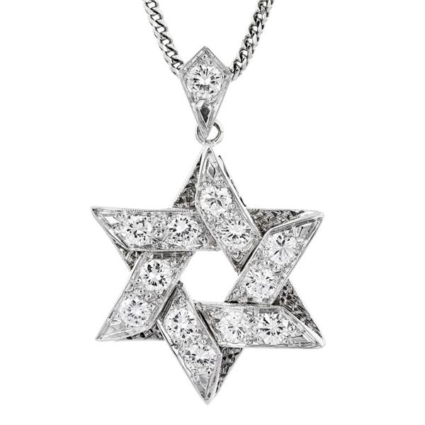 14K White Gold 2.95ctw Diamond Star Of David Penda