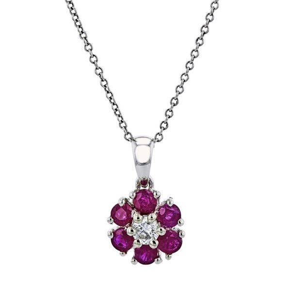 14K White Gold 0.65ct Ruby & 0.10ctw Diamond Penda