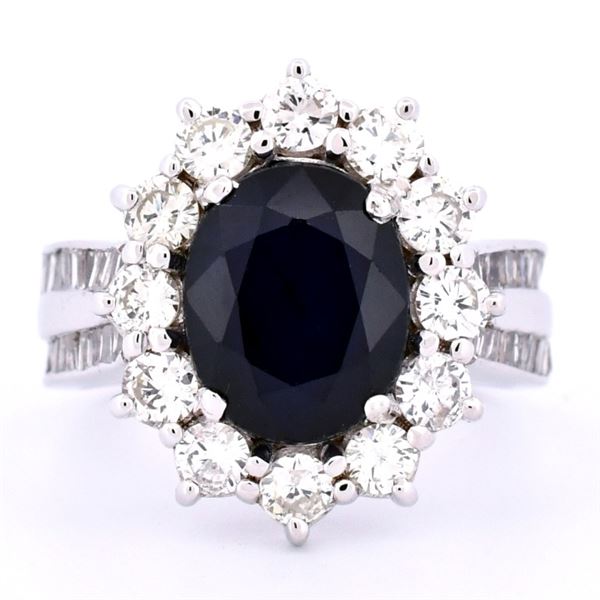 14K Gold 4.50ct Sapphire & 1.50ctw Diamond Ring