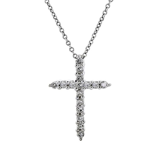 14K White Gold 0.30ctw Diamond Cross Pendant