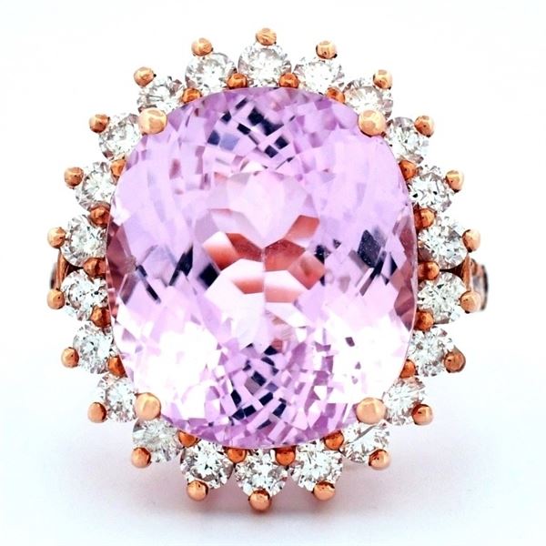 14K Rose Gold 15.0ct Kunzite & 1.80ct Diamond Ring