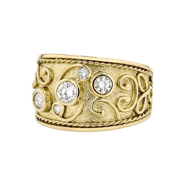 14K Yellow Gold 0.75ctw Diamond Floral Band Ring