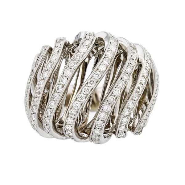 14K White Gold 1.00ctw Diamond Spiral Cluster Ring