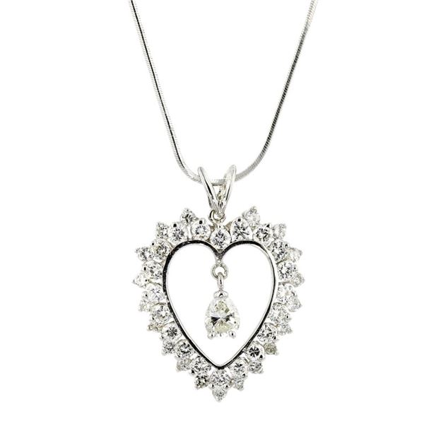 14K White Gold 1.91ctw Diamond Heart Pendant