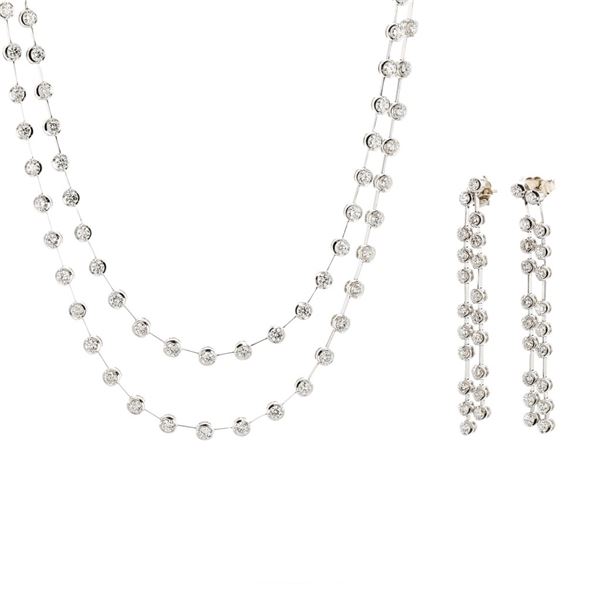14K White Gold 6.00ctw Diamond Necklace & Earrings