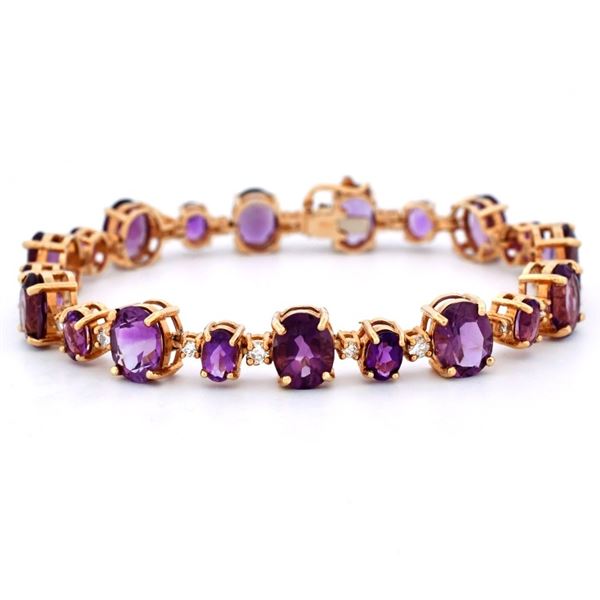 14K Gold 19.5ct Amethyst 0.75ct Diamond Bracelet