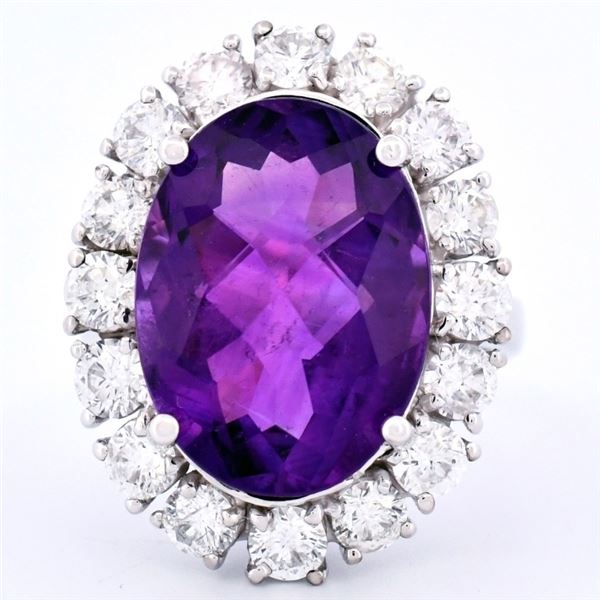 14K Gold 10.50ct Amethyst & 2.70ct Diamond Ring