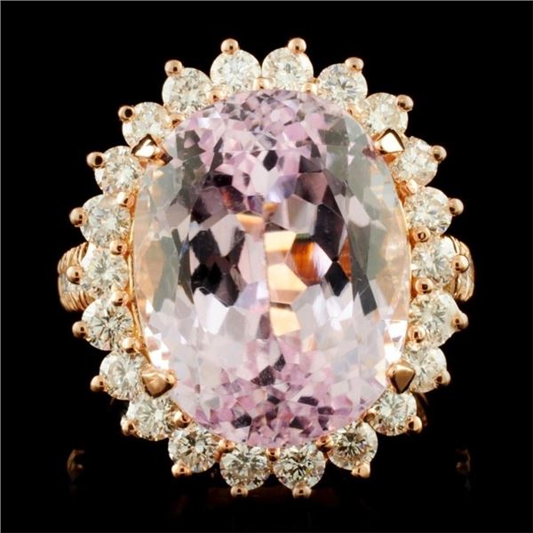 14K Gold 16.45ct Kunzite & 1.55ctw Diamond Ring