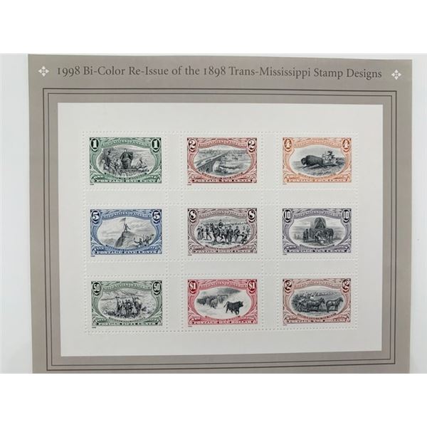 USPS Bi-Color Re-Issue of 1898 Trans Mississippi Sheet of Nine Stamps