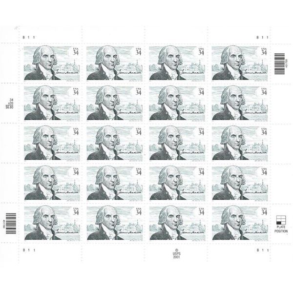 James Madison USA Stamp Sheet