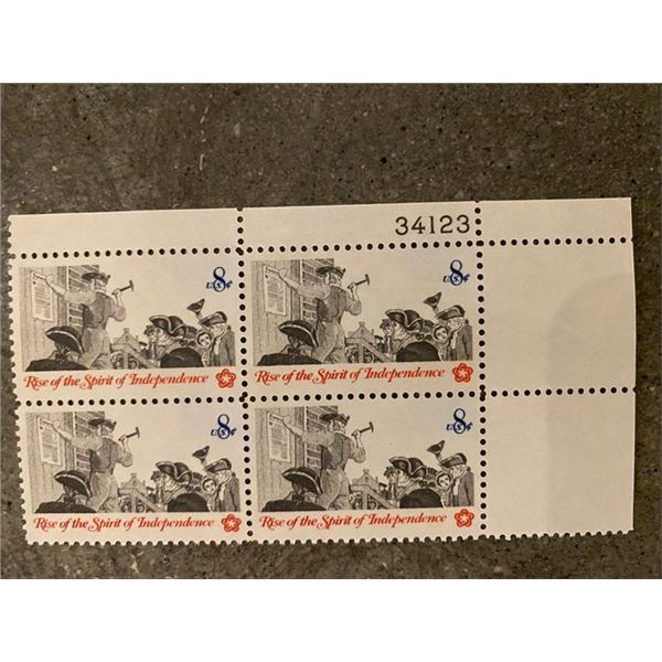 1973 Spirit of Independence Scott #1477 set of four plate block