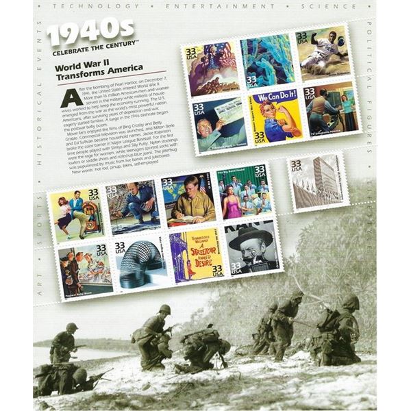 1940s Celebrate the Century Stamp Sheet