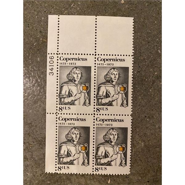 1973 block of four 8-cent Nicolaus Copernicus postage stamps