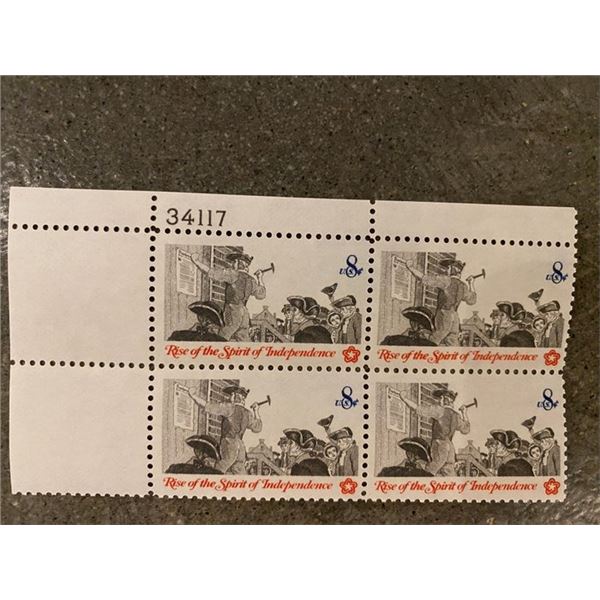1973 Spirit of Independence Scott #1477 set of four plate block