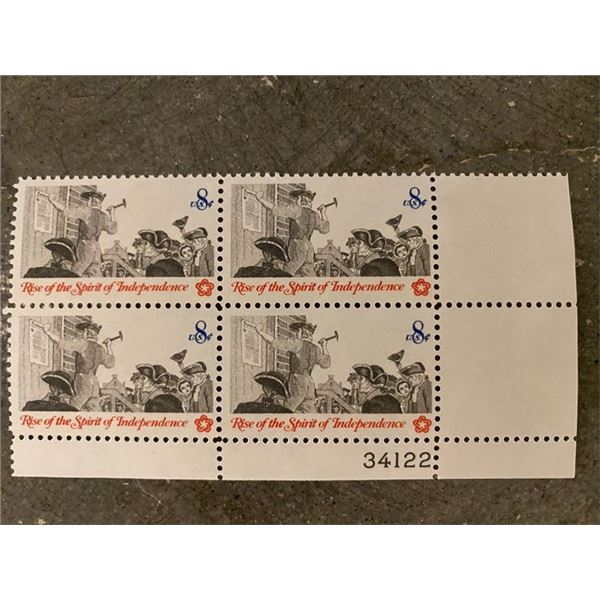 1973 Spirit of Independence Scott #1477 set of four plate block