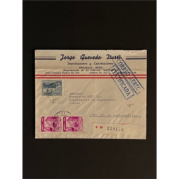1945 Peru to US Stamped Envelope