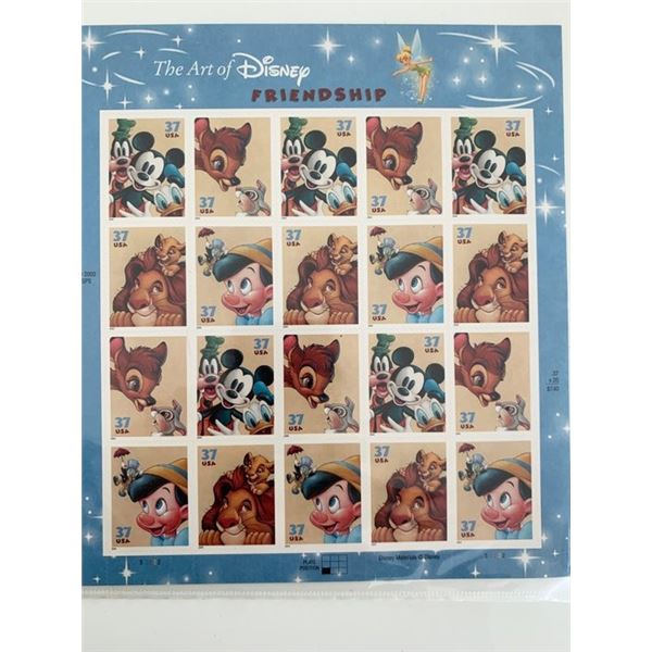 The Art of Disney Friendship Sheet of 20 x 37-cent Stamps, Scott 3865-68