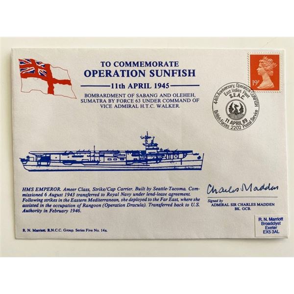 WWII Operation Sunfish Admiral Sir Charles Madden Signed Commemorative First Day Cover