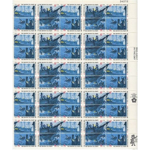 Bicentennial Era: The Boston Tea Party US Stamp sheet