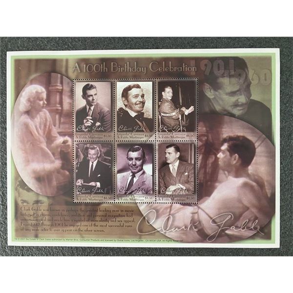 2001 Clark Gable 100th birthday celebration stamp sheet