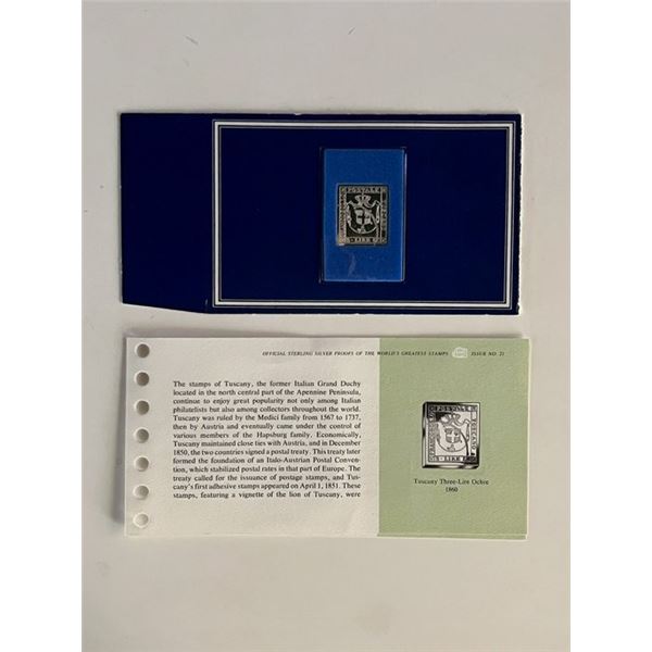 Franklin Mint Sterling Silver 1860 Tuscany Stamp Plaque Badge Worlds Greatest Stamps Issue NO 21