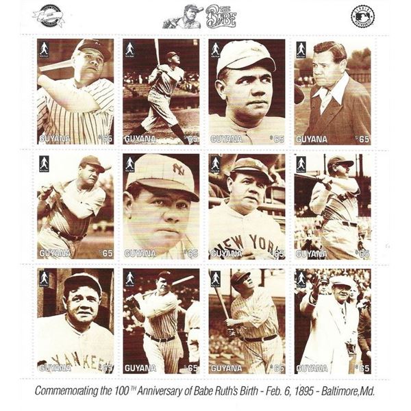 Babe Ruth - Guyana - Commemorative 100th Anniversary Stamp Sheet