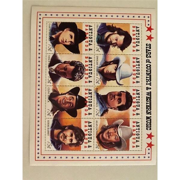 1994 Stars of Country & Western Music Antigua and Barbuda stamp sheet