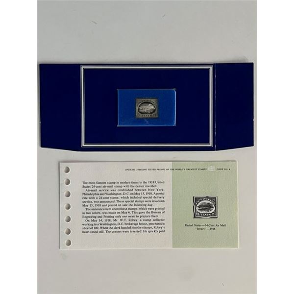 Franklin Mint Sterling Silver 1918 United States Stamp Plaque Badge Worlds Greatest Stamps Issue NO 