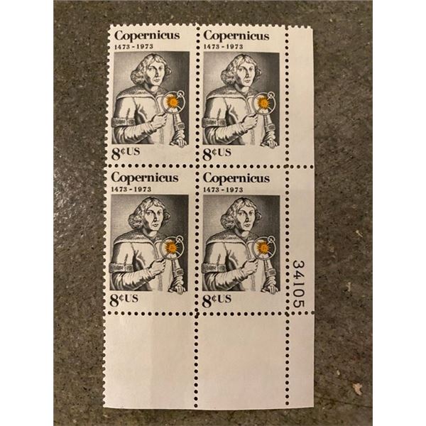 1973 block of four 8-cent Nicolaus Copernicus postage stamps
