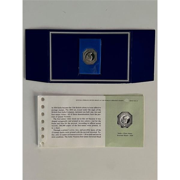 Franklin Mint Sterling Silver 1854 India Stamp Plaque Badge Worlds Greatest Stamps Issue NO 31