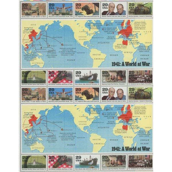 WWII, 1941: A World at War (World War II) 20 Stamp Sheet