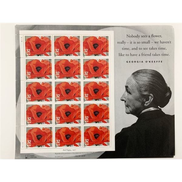 Georgia O'Keeffe US Postage Sheet of 15 32 Cent Stamps Scott 3069