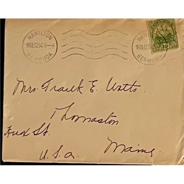 1925 stamped Hamilton, Bermuda handwritten envelope.