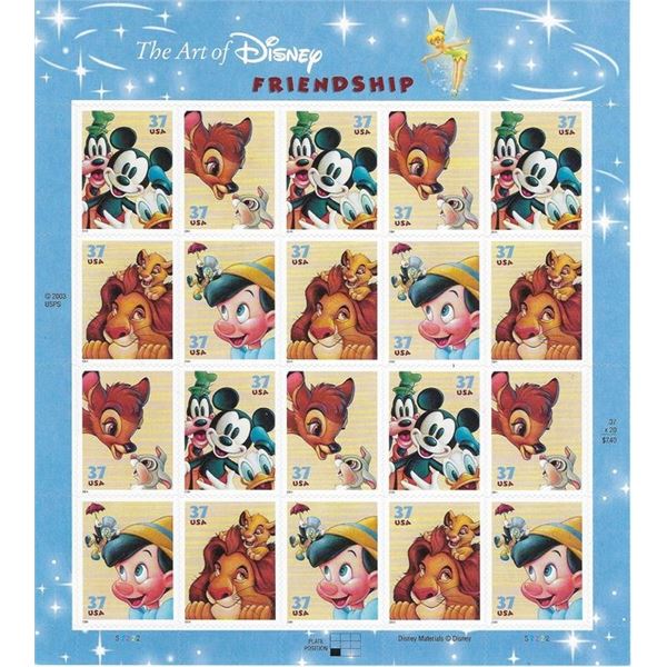 The Art of Disney Friendship stamp sheet  20 x 37 cent stamps