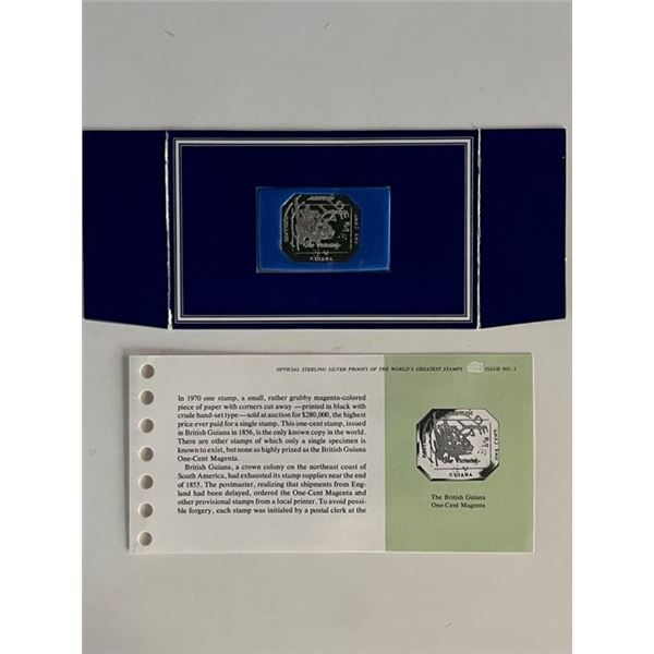 Franklin Mint Sterling Silver 1856 British Guiana Stamp Plaque Badge Worlds Greatest Stamps Issue NO