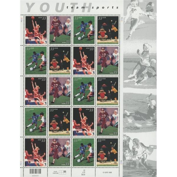 Youth Team Sports, Full Sheet of 20