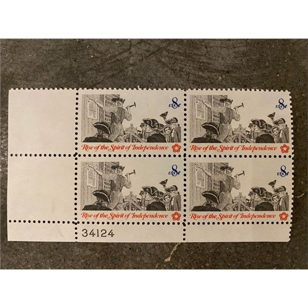 1973 Spirit of Independence Scott #1477 set of four plate block