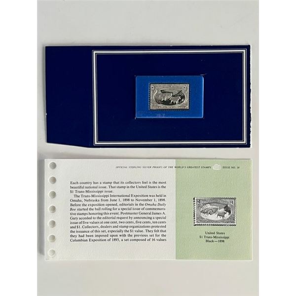 Franklin Mint Sterling Silver 1898 United States Stamp Plaque Badge Worlds Greatest Stamps Issue NO 