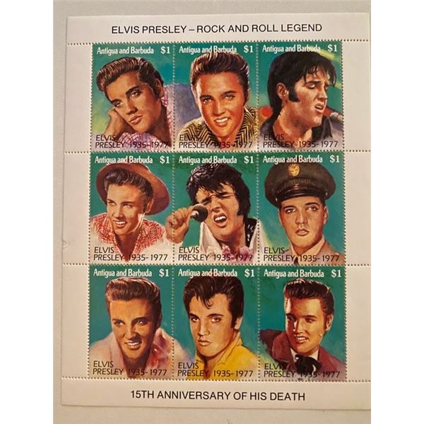 Vintage 1992 Elvis Presley Antigua and Barbuda postage stamp sheet