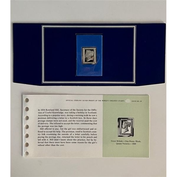 Franklin Mint Sterling Silver 1840 Great Britain Stamp Plaque Badge Worlds Greatest Stamps Issue NO 
