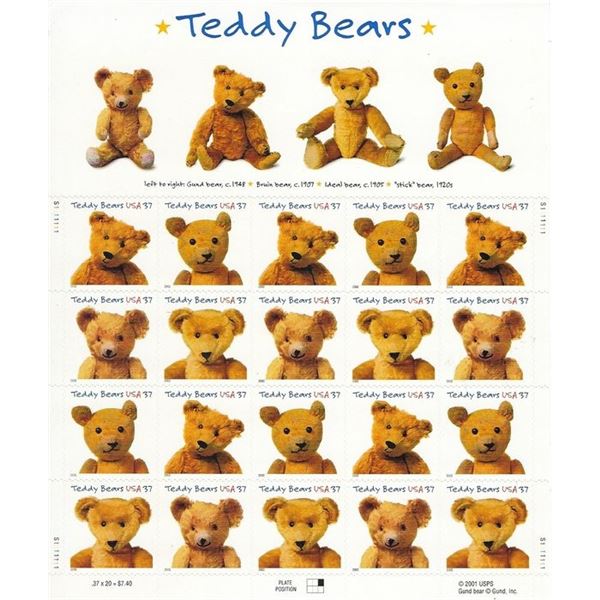 Teddy Bears stamp sheet 20 x 37 cent stamps