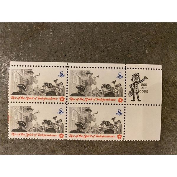 1973 Spirit of Independence Scott #1477 set of four plate block
