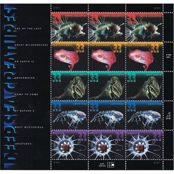Deep Sea Creatures stamp set 15 x 33 cent stamps