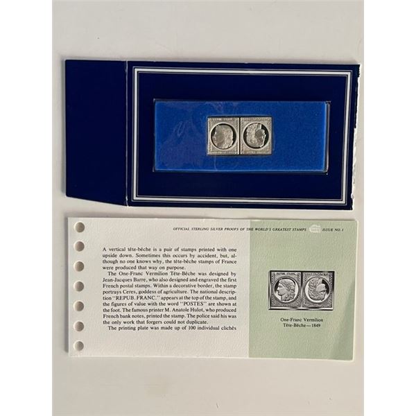 Franklin Mint Sterling Silver 1849 France Stamp Plaque Badge Worlds Greatest Stamps Issue NO 1