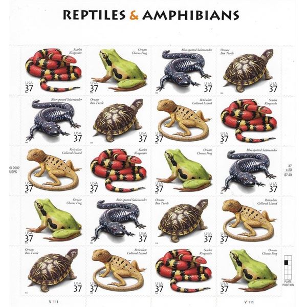 Reptiles and Amphibians 20 x 37 cent stamps