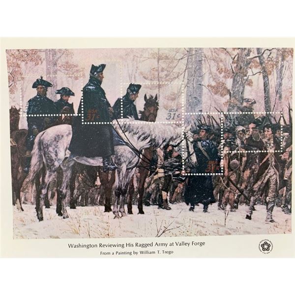 1976 Bicentennial Souvenir Stamp Sheet: Washington Reviewing His Ragged Army At Valley Forge