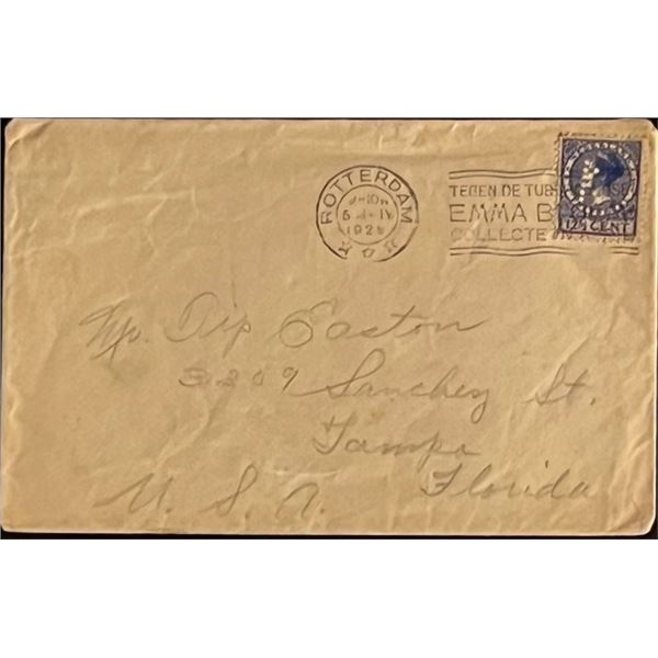 1929 stamped Rotterdam, Netherlands handwritten envelope.
