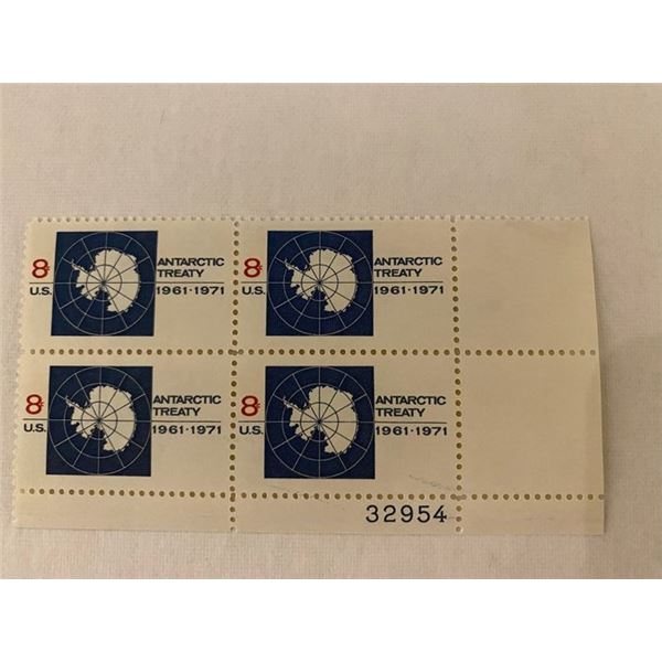1971 block of four U.S. Postage stamps commemorating the Antarctic Treaty