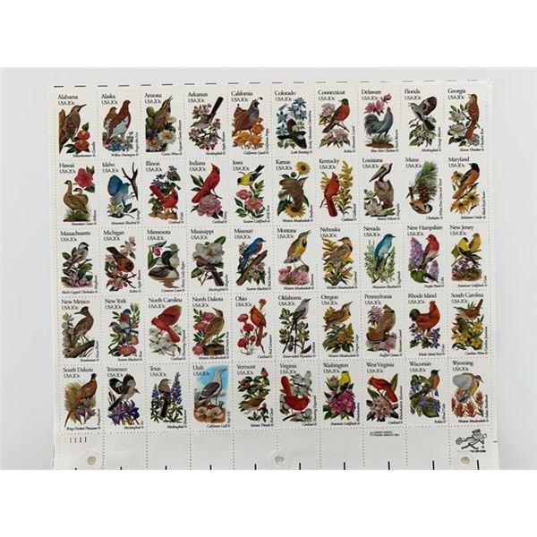 US State Birds and Flowers Full Sheet of Fifty 20 Cent Stamps Scott 1953-2002