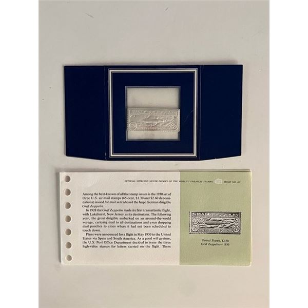 Franklin Mint Sterling Silver 1930 United States Stamp Plaque Badge Worlds Greatest Stamps Issue NO 